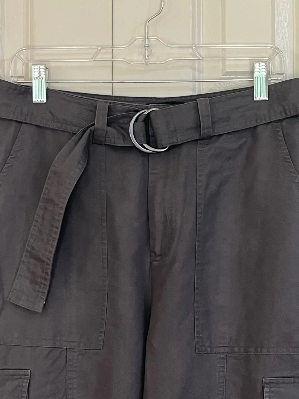 Quince Organic Cotton Linen Twill Cargo Pant  Women's Large Charcoal Gray Belted